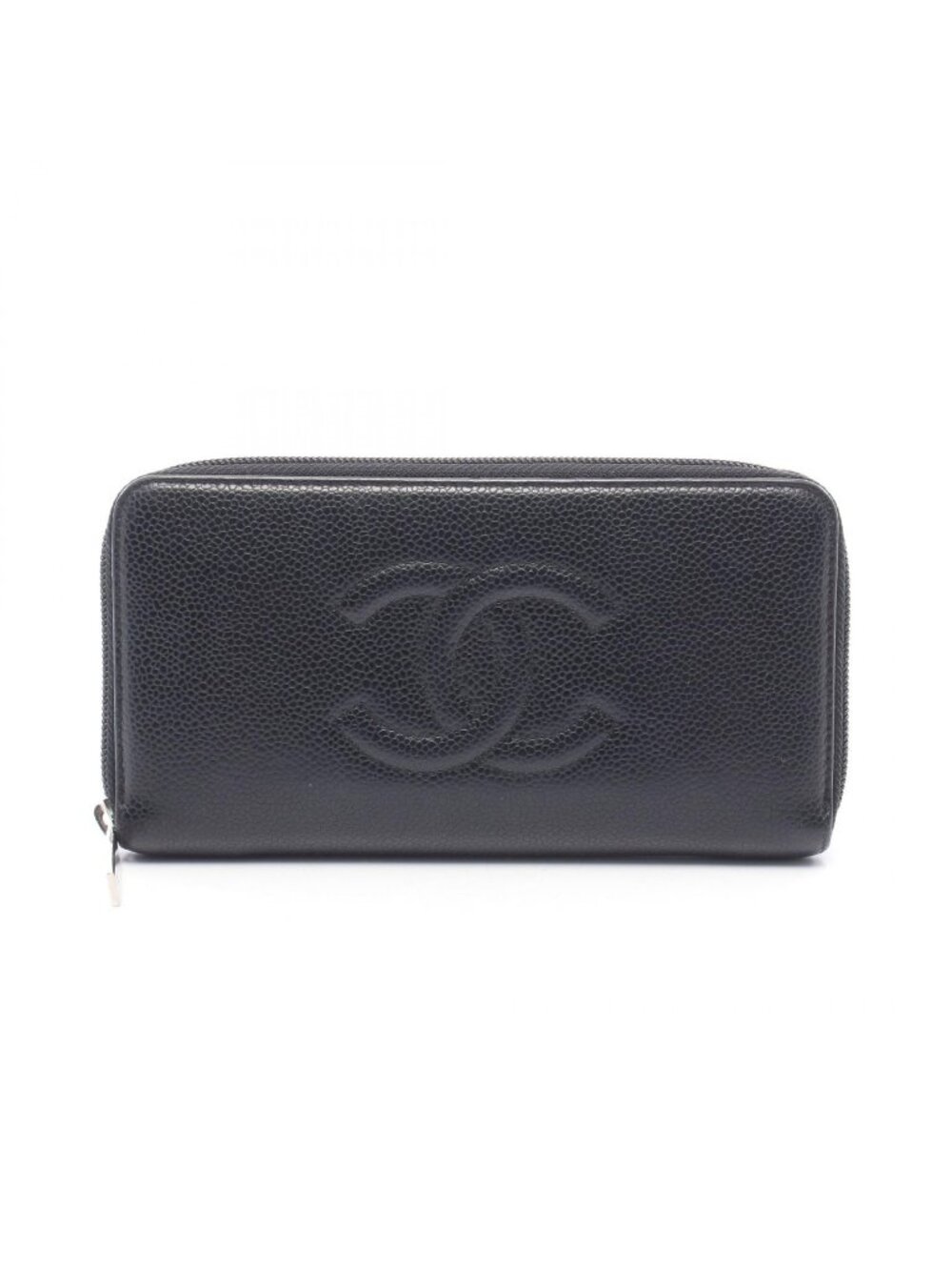 Chanel Round Wallet CC Logo Black Caviar Leather CC